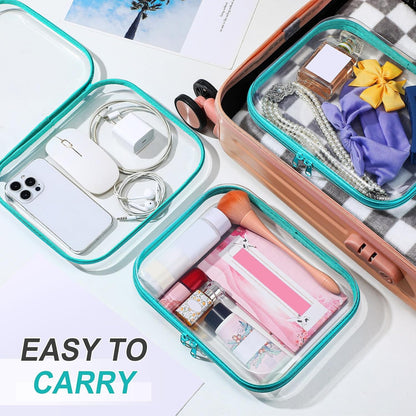 Sanwuta 6 Pcs Clear Hard Zipper Case Pencil Pouches Hard Plastic Zipper Pouches Makeup Bag Transparent Cases for Snacks Plastic Storage Organizer Box for Travel(Teal,7.87 x 5.9 x 2 Inch)