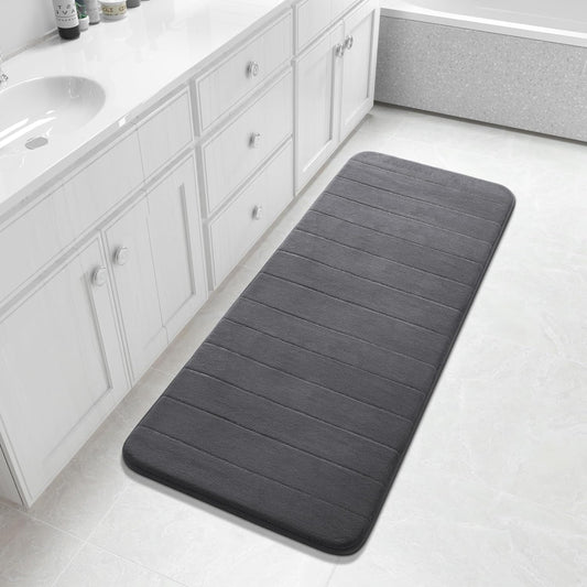 Yimobra Bathroom Runner 55"x24", Non Slip Memory Foam Bath Mat, Super Soft Water Absorbent Hallway Carpet, Machine Washable Rug for Vanity Tub Shower, Dark Gray