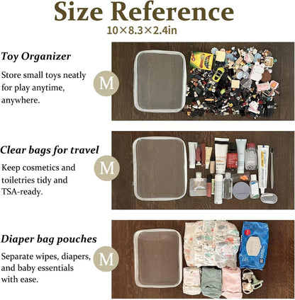 4 pcs Clear Zipper Pouches,Hard Shell Zipper Case, Toiletry Bag for Travel, CLear Diaper Bag, Toiletry Pouch, Travel Organizer, Clear Cosmetic Bag,Toy Storage Bins (M+3S)(Black)