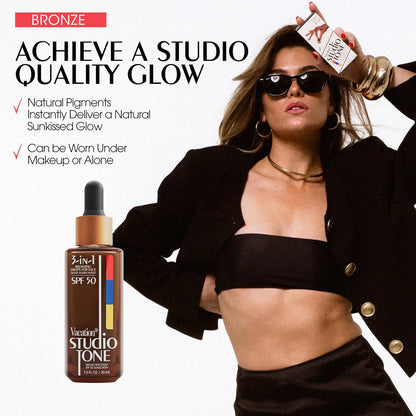 Vacation Studio Tone SPF 50 Sunscreen Bronzing Drops For Face, Sunkissed Skin Bronzer, Makeup-Friendly Tan Drops, Non-Comedogenic, Broad Spectrum Sun Block, Vegan & Cruelty-Free, 1 Fl. Oz.