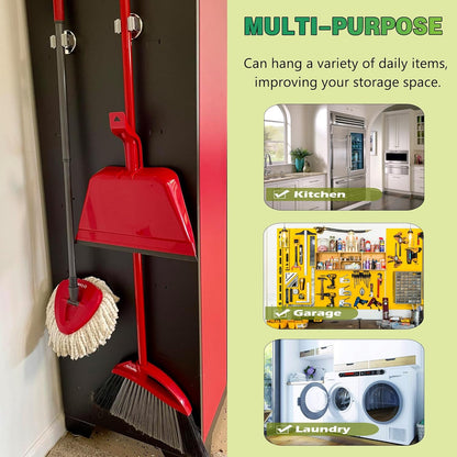 ULIBERMAGNET Magnetic Mop Broom Holder,Heavy Duty Movable Magnetic Tools Holder,Anti-slip Magnetic Mounted Utility Storage Mop Shovel Hanger for Garage, Kitchen, Laundry, Garden(4 Pack/Silver)