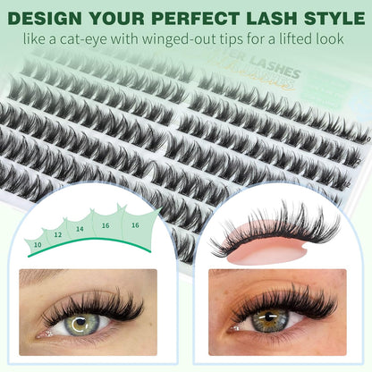 Self Adhesive Eyelash Clusters 168Pcs No Glue Lash Clusters Pre-glued Wispy Lash Extensions Self Adhesive Eyelashes Extensions Press on Individual Lash Extensions 10MM-16MM