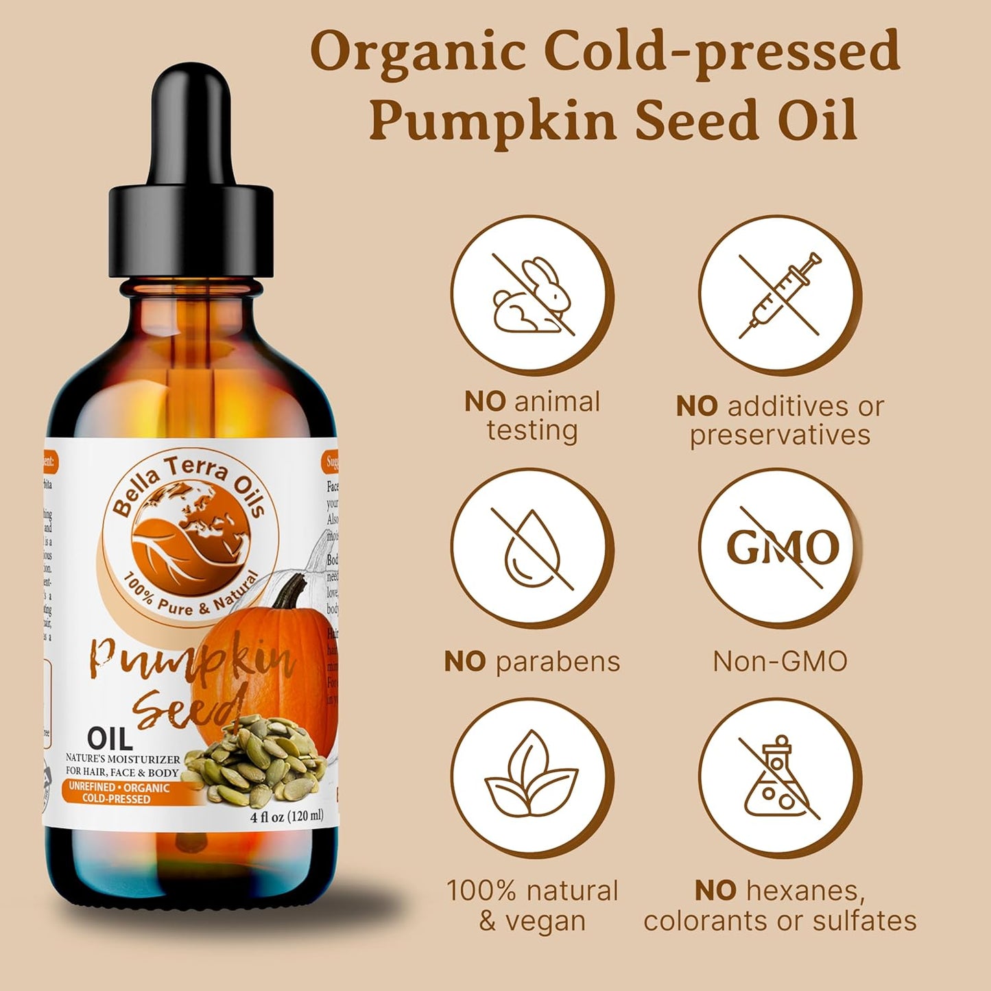 Bella Terra Oils - Organic Pumpkin Seed Oil 16oz - An Ode to Organic Pumpkin's Nutrient Array, Packed with Cucurbitin & Essential Amino Acids, A Skin's Cherished Elixir