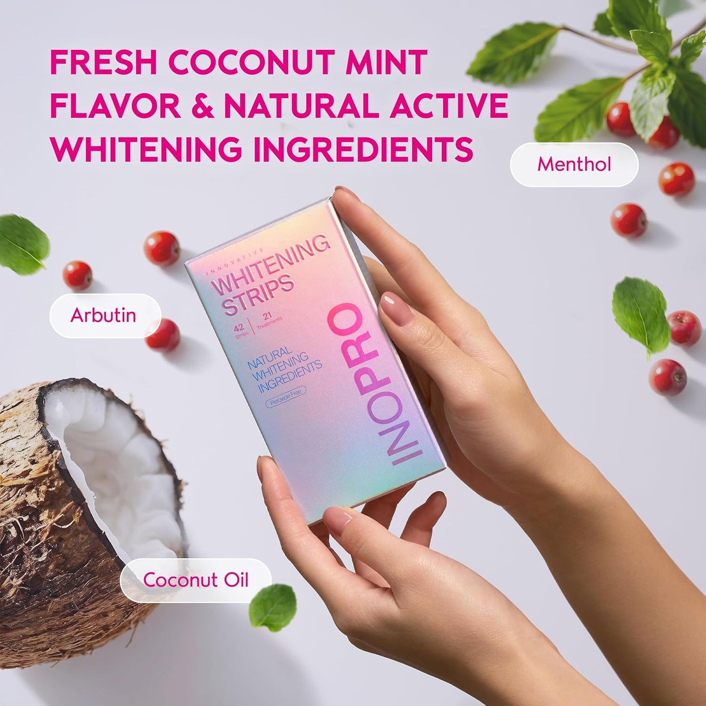 Teeth Whitening Strips 21 Treatments Kit - Teeth Whitener, Peroxide Free, Green White Strips for Teeth Whitening with Arbutin, Coconut Oil, Deep Stains Removal (42 Strips)