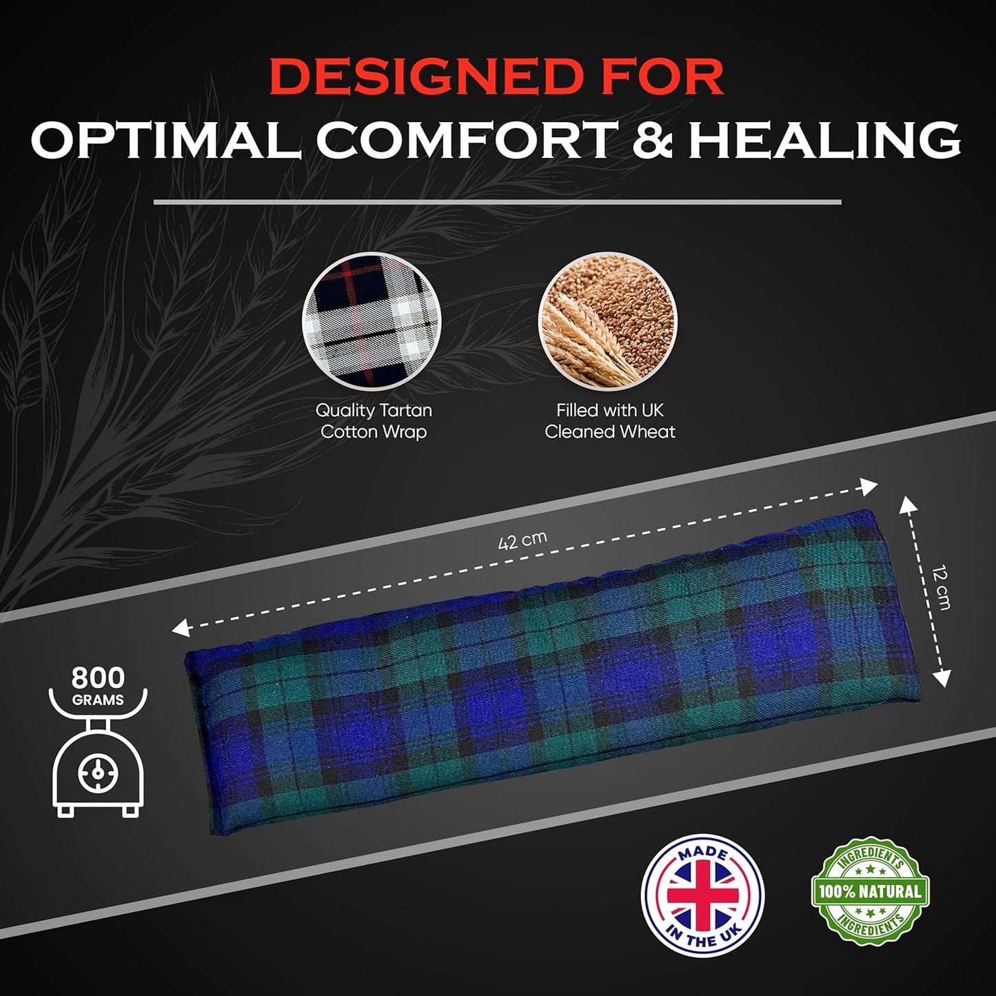 Microwavable Heating Pads for Winter Warmth, Back, Stomach & Head Comfort – Kalore Soft Cotton Tartan Neck Wrap – Even Heat Distribution Hot Compress Bag –Wheat Heat Pad XL – Unscented – Black Watch