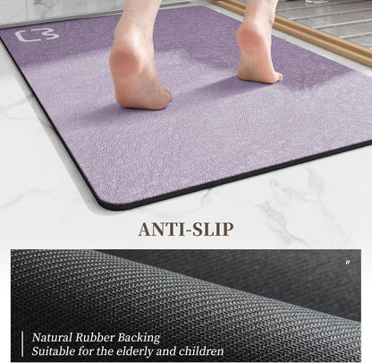 Diatomaceous Earth Bath Mat Rugs Quick Dry Super Absorbent Non Slip Rubber BottomThin Bathroom Mat Fit Under Door, Floor Rugs in Front of Bathtub,Shower Room,Sink,Washable, 17" x 32", Lavender