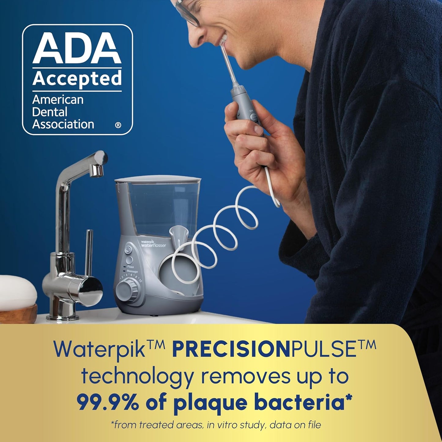 Waterpik Aquarius Water Flosser For Teeth Cleaning, Gums, Braces, Dental Care, Electric Power With 10 Settings, 7 Tips For Multiple Users And Needs, ADA Accepted, Gray WP-667, Packaging May Vary