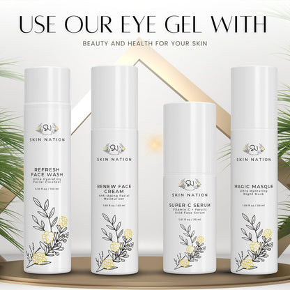 Skin Nation Rejuvenating Eye Gel, Super Hydrating with Peptides, Hyaluronic Acid and Green Tea, Lightweight Plant Based Under Eye Cream for Puffiness, Dark Circles and Smooth Skin, 0.51 oz