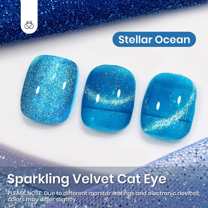 Beetles Blue Cat Eye Gel Polish, 15ML Blue Cat Eye Glitter Gel Polish with Magnet Shimmer Velvet Gel Soak Off UV Stellar Ocean Collection French Nail Art Design Manicure Summer Gifts for Women