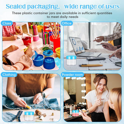 SATINIOR 100 Pcs Plastic Jars with Lids Small Containers Lids Wide Mouth Small Plastic Containers for Lotion Cream Rhinestones Body Butters Travel Storage(2 oz,Blue)