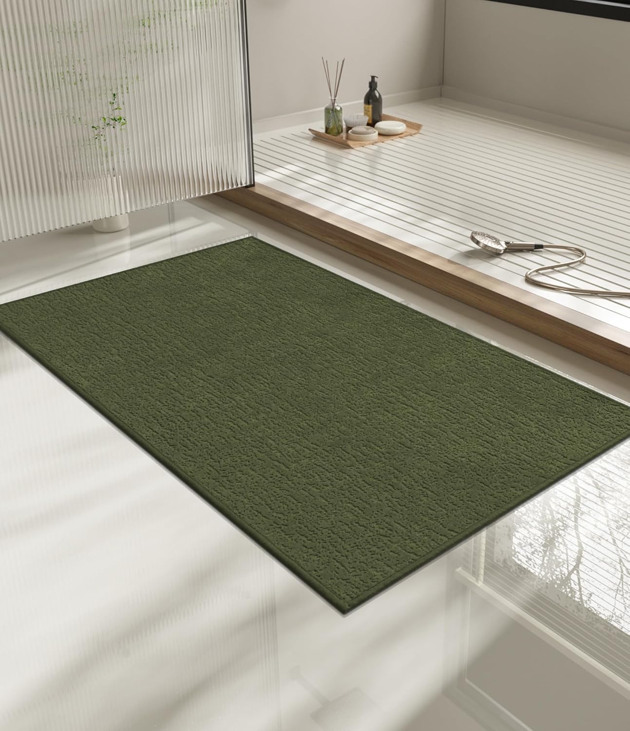 chakme Bathroom Rugs Mat 36x24, Ultra Thin Non Slip Bath Mat Quick Dry Absorbent Bath Mat for Bathroom Floor, (Dark Green, 36"x24")