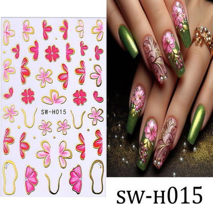 6 Sheets Flower Nail Art Stickers 3D Self-Adhesive Hot Stamping Blossom Nails Sticker Spring Nail Art Decals Holographic Floral Nails Decal Decoration for Women Flowers Manicure DIY Nail Supplies