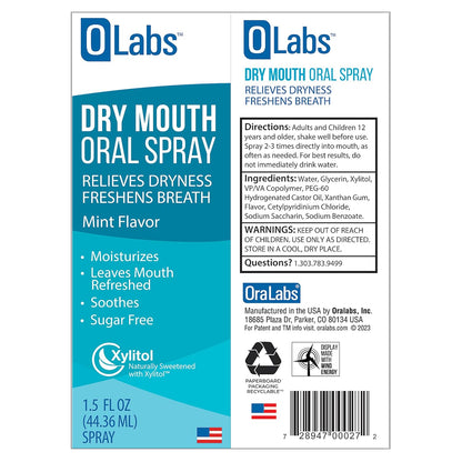 Dry Mouth Spray - Mint Flavor Breath Spray for Fresh Breath, Sugar Free, Alcohol Free, 2 Pack (1.5 oz) Sprays
