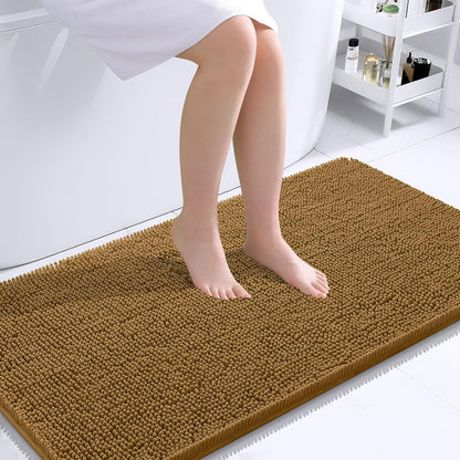 OLANLY Bathroom Rugs 44x24, Extra Soft Absorbent Chenille Bath Rugs, Rubber Backing Quick Dry, Machine Washable Bath Mats for Bathroom Floor, Tub and Shower, Home Decor Accessories, Ochre
