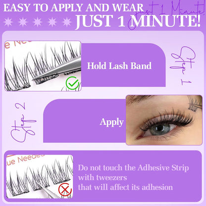 Natural Self Adhesive Clusters Lashes No Glue Self Adhesive Wispy Cluster Eyelashes Extensions Pre-glued Lashes Cluster Reusable C-Curly Individual Lashes 9-12mm Press on Lash by zenotti