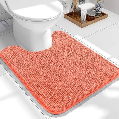 OLANLY Toilet Rugs U-Shaped 24x20, Extra Soft Absorbent Chenille Contour Bathroom Rugs for Toilet, Dry Quickly, Machine Washable, Non-Slip Bath Mat, Coral