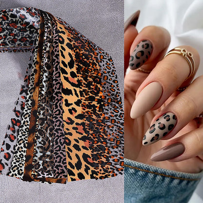 10 Rolls Leopard Print Nail Foil Transfer Stickers Autumn Winter Nails Decoration Self Adhesive Leopard Nail Foils Transfer Nail Art Animal Print Nails Supplies for Women DIY Manicure Accessories