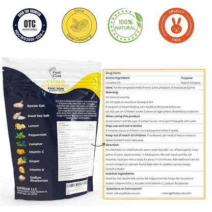 Citrus Detox Foot Soak with Epsom Salts – for Foot Callus, Damaged Toenail Appearance, Pedicure Spa, and Soothing Sore, Tired Feet – Made in USA – 16oz