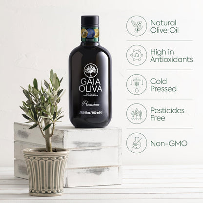 Gaia Oliva Cold Press Extra Virgin Olive Oil, Early Harvest Robust Fresh Premium Olive Oil from Aegean Region, Aeite De Oliva Extra Virgen,Award-Winning - 500ml