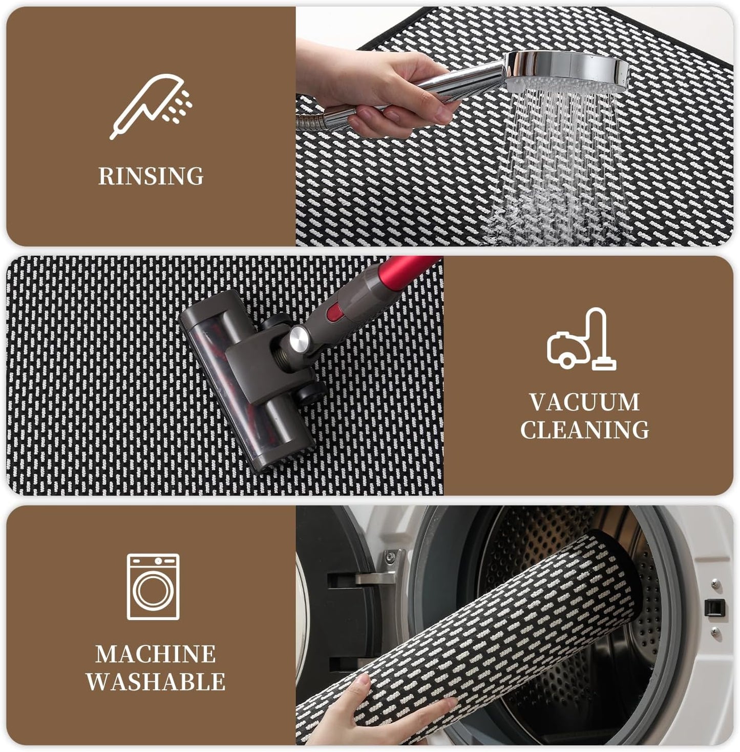 RESARE Non Slip Bathroom Runner - Machine Washable Bath Rugs, Super Absorbent Bath Mat Quick Dry Bath Runner, Bath Mat Ultra Soft Rugs for Bathroom Floor, 24"x47" Black