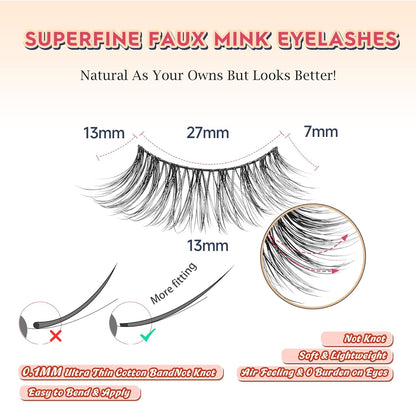 Wispy Cat Eye Lashes False Eyelashes Natural 15MM Strip Eyelashes Thin Band False Lashes 3D Volume Fake Lashes 7 Pair Soft Lash Pack Siligli