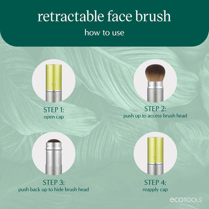 EcoTools Retractable Face Makeup Brush, Kabuki Brush for Foundation, Blush, Bronzer, & Powder, Travel Friendly & Perfect for On The Go, Eco Friendly, Synthetic & Cruelty Free Bristles, 1 Count