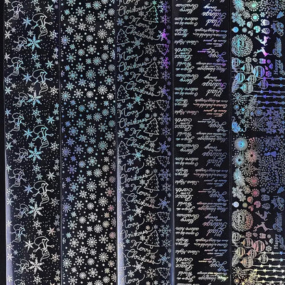 1Box 10 Rolls Laser Silvery Snowflake Nail Art Transfer Stickers 3D Christmas Tree Snowman ELK Starry Sky Paper Decals Rose Letter Gift Manicure Supplies Christmas Nail Foil Transfer Stickers Decals