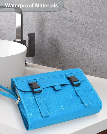 Relavel Travel Hanging Toiletry Bag for Women Men Large Capacity Makeup Bag Waterproof Cosmetic Storage Organizer Case for Bathroom Shower (Blue)