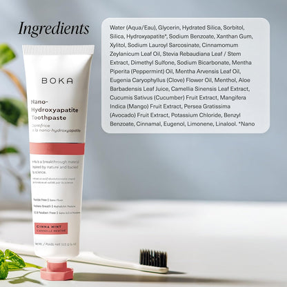 Boka Fluoride Free Toothpaste, Nano Hydroxyapatite Toothpaste, Appropriate for Sensitive Teeth - for Adult, Kids Oral Care - Cinnamon Mint Flavor, 4 Fl Oz 1Pk US Manufactured