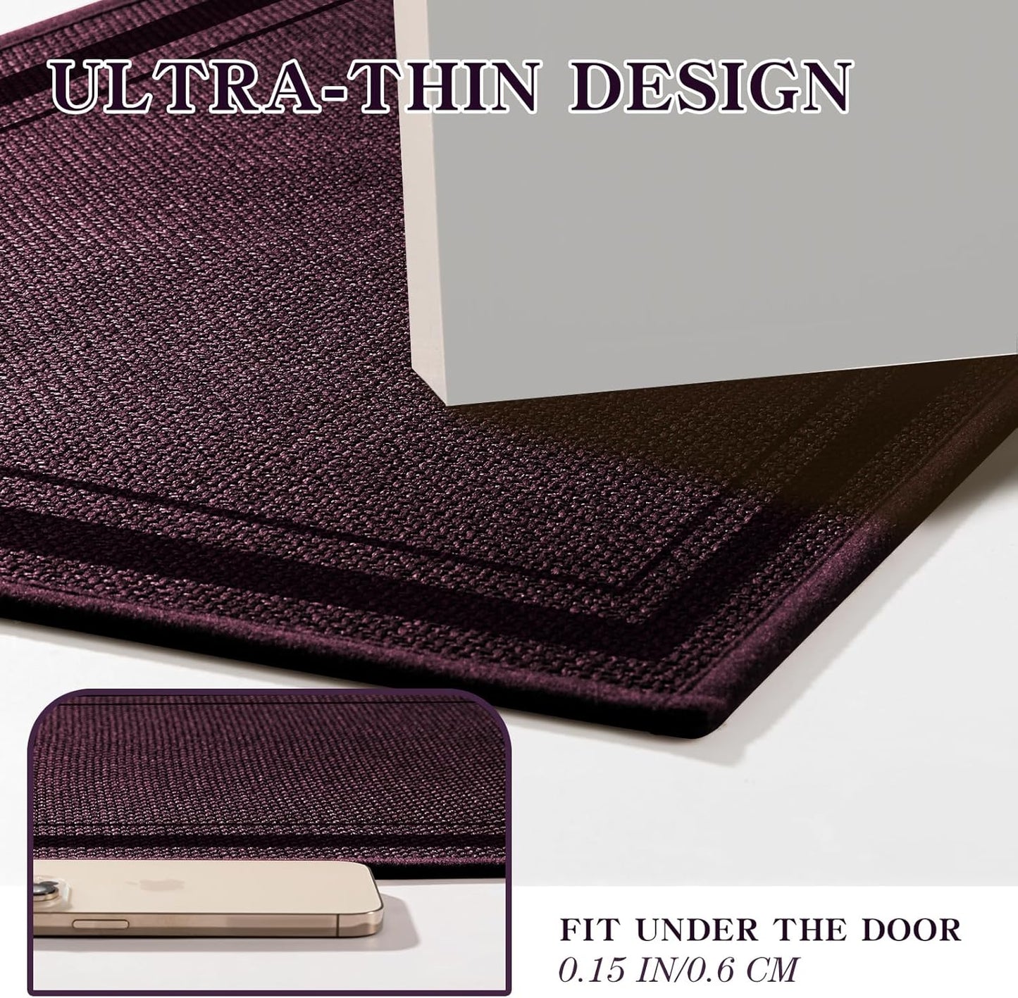 chakme Bathroom Rugs Mat 24x17, Ultra Thin Non Slip Bath Mat Small Quick Dry Absorbent Bath Mat for Bathroom Floor, (Dark Purple, 24"x17")