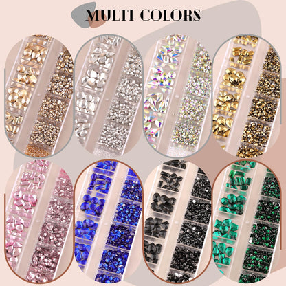 3220Pcs Red Glass Nail Rhinestones 120Pcs Multi Shapes Flatback Gems Crystal + 3100Pcs 1.5-4mm Round Beads, Manicure Diomand Jewelry Gemstones for Nail Design Makeup Acrylic Nails Decoration