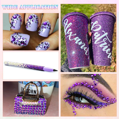 30000Pcs Resin Purple Rhinestones for Bedazzling Crafting with b7000 Jewelry Glue, Bulk Flatback Gems Bedazzler Kit for Crafts Clothes Shoes Fabric Nail Diamond Art, Assorted Size 2/3/4/5/6mm