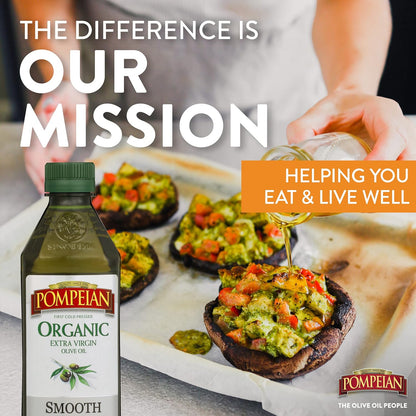 Pompeian USDA Organic Smooth Extra Virgin Olive Oil, Contains Polyphenols, First Cold Pressed, 16 Fl Oz