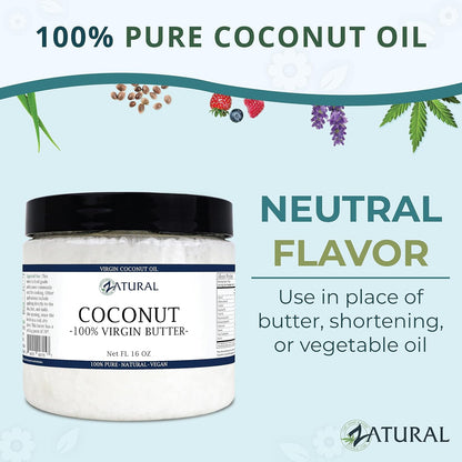 Zatural Coconut Oil, 100% Virgin Organic Extra Virgin Unrefined, Cold Pressed, 8 Pounds (16 Ounce)