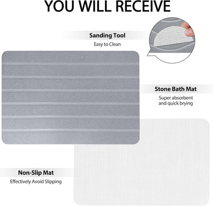 Absorbent Stone Bath Mat, Diatomaceous Earth Shower Mats, Non-Slip Water Absorbing Diatomite Stone Mat for Bathroom Floor, Quick-Drying Easy to Clean (23" x 16" Gray)