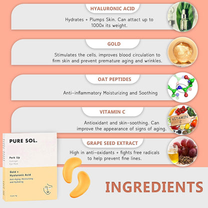 PURE SOL Hydrogel Gold Under Eye Mask - Hyaluronic Acid, Retinol - Anti-aging, Moisturizing and Hydrating - 12 Pairs | Eye Patches for Puffy eyes, Dark Circles - Gifts for Women. Gifts for Mom