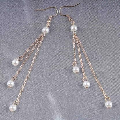 Vintage Pearl Dangle Earrings Gold Pearl Chain Drop Earrings Tiny Pearl Tassel Earrings Long Pearl Bridal Hook Earrings Jewelry for Women