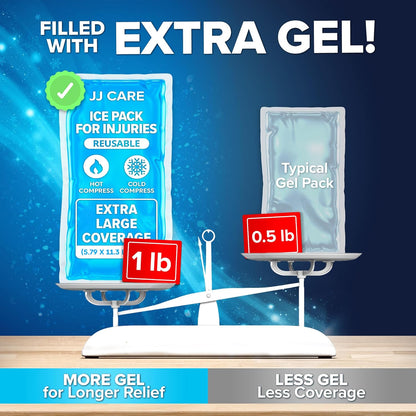 JJ CARE Gel Ice Packs Reusable (Pack of 2, XL) - Ice Packs for Injuries Reusable - Soft Ice Pack for Injuries with Wrap - Flexible Therapy, for Knee, Back, Neck, Wrist, & Ankle