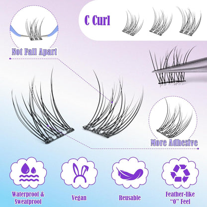 ALICE Self Adhesive Eyelashes Natural Self Adhesive Lash Clusters No Glue Needed Wispy Reusable Press on Lashes Pre-Glue 10-12mm 120pcs DIY Eyelash Extensions