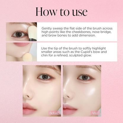 Piccasso 116 Highlighter Brush – Soft Goat Hair Makeup Brush for Face, Ideal for Highlighting Cheekbones, Nose, and Jawline, Fluffy Blush Brush for Natural Glow, Professional Korean Beauty