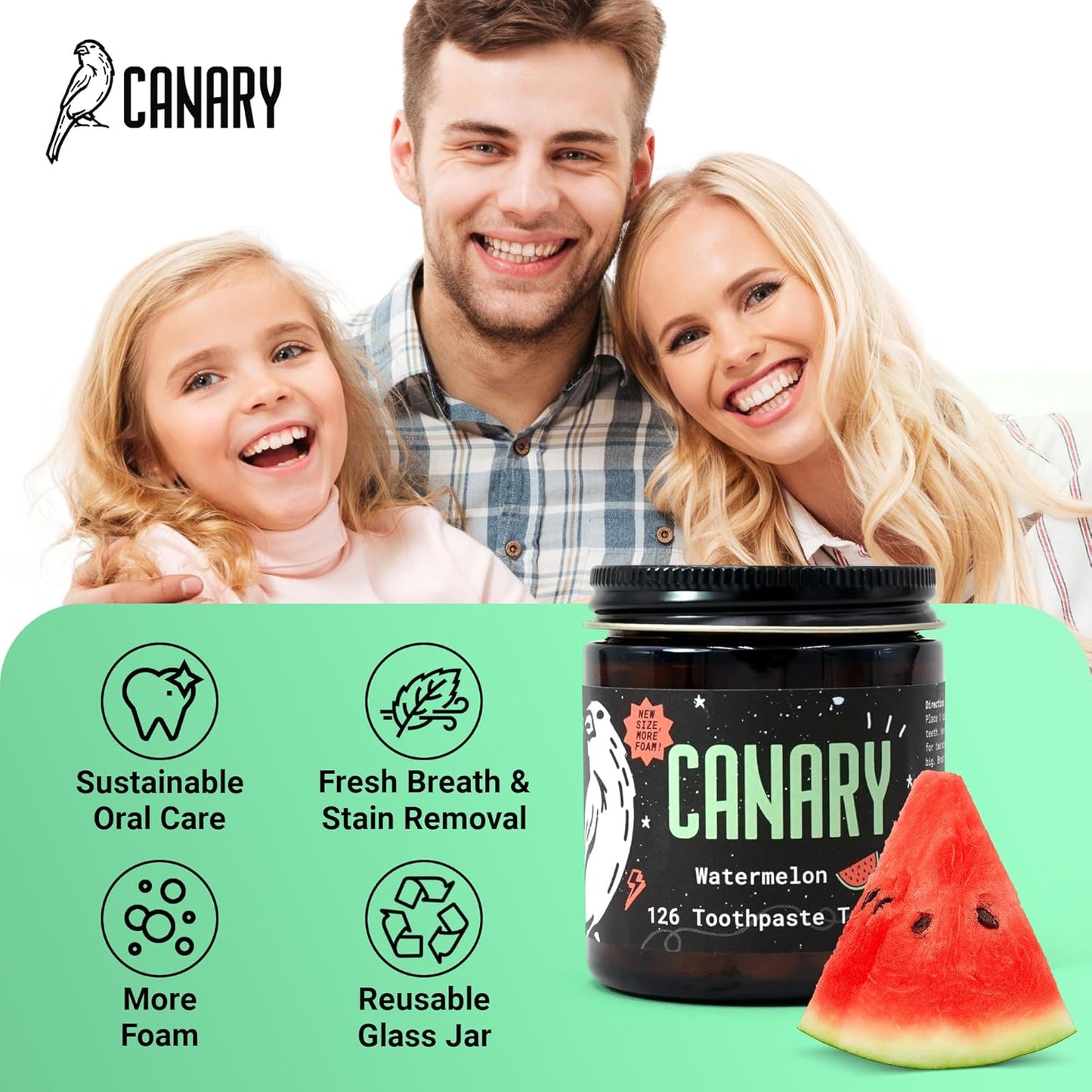 Canary Nano Hydroxyapatite Toothpaste Tablets Watermelon- Remineralizing, Fluoride Free, All Natural Tabs with Xylitol - Great for Kids, Plastic Free - 126 Count