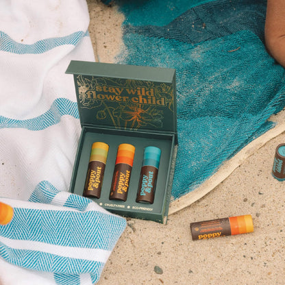 Jumbo Lip Balm Gift Set (3-Pack, Retro Surf) | Poppy & Pout All Natural Lip Balms & Moisturizers | Hydrates with Beeswax, Vitamin E, Organic Coconut Oil | Cruelty-Free | Recyclable Cardboard Tube
