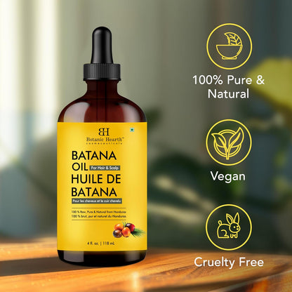 Botanic Hearth 100% Pure Batana Oil for Hair Growth- Weightless(Glass bottle 4 fl oz) from Honduras|Hair Oil Repairs Dry Damaged Hair, Strengthening, Healthier Hair- Hair Tonic