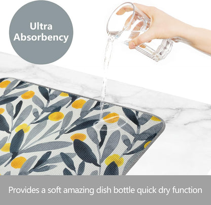 SHIYUE Dish Drying Mat for Kitchen Counter Super Absorbent Spring Kitchen Decor Microfiber Drying Matainers Rack Fast Pad Dish Drainer Mats(Watercolor Leaves,18''x24'')