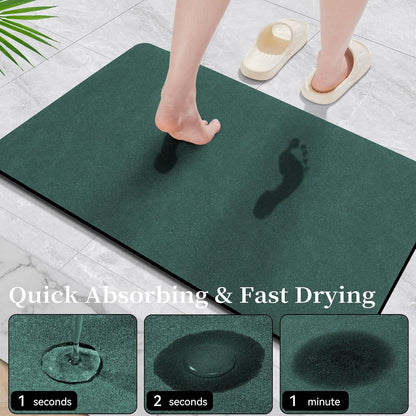 Dark Green Long Bathroom Mat Rugs 59x17 Long Diatomaceous Earth Bath Mat Large Quick Dry Bath Mat Non Slip Rubber Backed Super Absorbent Shower Mat, Thin Bathroom Runner Rugs Floor Mat Fit Under Door