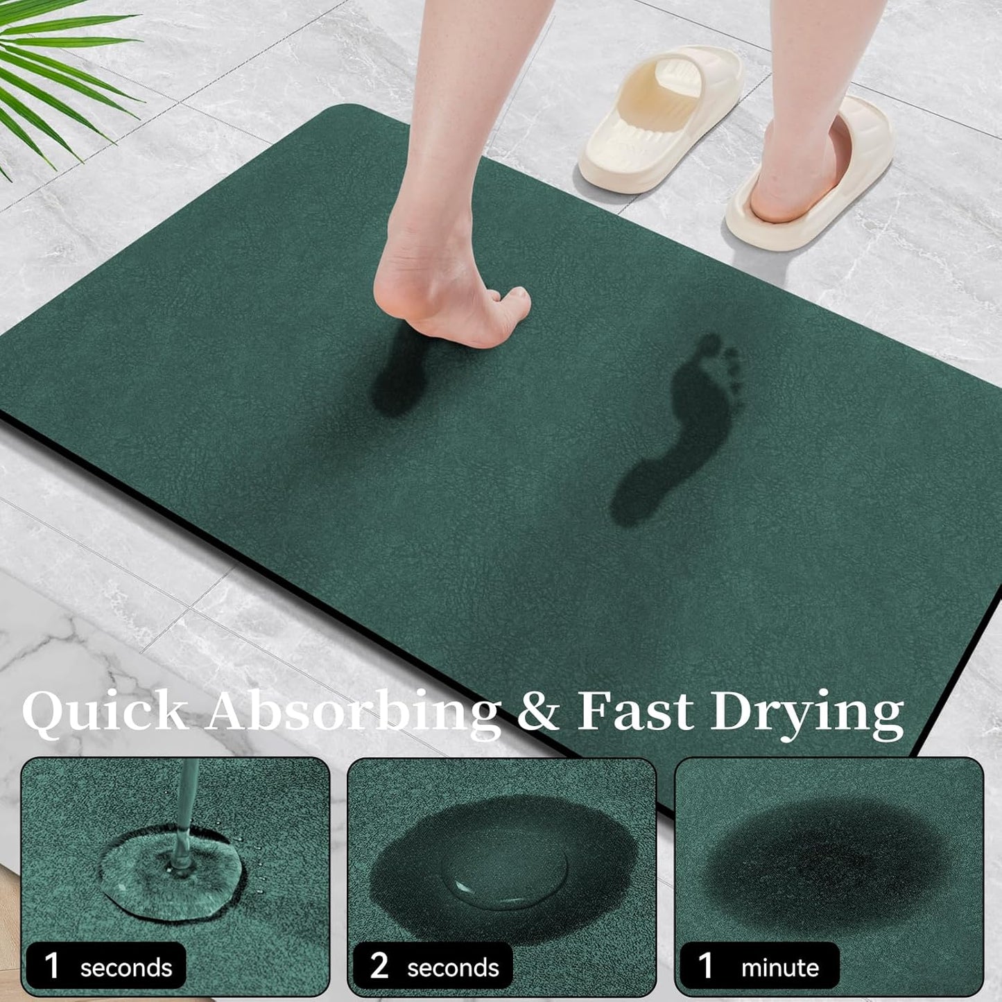 Bath Mat Rugs 24x17 - Diatomaceous Earth Bath Mat Quick Dry Absorbing Bathroom Rugs Rubber Non Slip Thin Bathroom Mat Fit Under Door, Bath Mats for Bathroom Floor, Tub and Shower, Sink, Dark Green