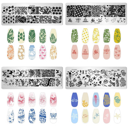 AddFavor Nail Stamper Kit 8pcs Nail Stamping Plates Flower Leaves Geometric Butterfly Image Nail Stencils with Silicone Stamp and Scraper for Women Girls Summer Nail Art Design Supplies Tools