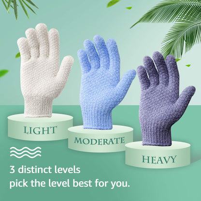 Evridwear Exfoliating Glove for Shower Man and Women, Dual Texture Bath Body Scrub Gloves Dead Skin Cell Remover forHome Spa, Massage,with Hanging Loop (1 Pair Moderate)