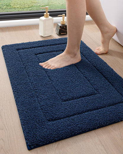 DEXI Bathroom Rug 24x16, Non Slip Washable Bath Mat for Shower Floor, Absorbent Soft Bathmat with Rubber Backing, Quick Dry Microfiber Carpet, Navy