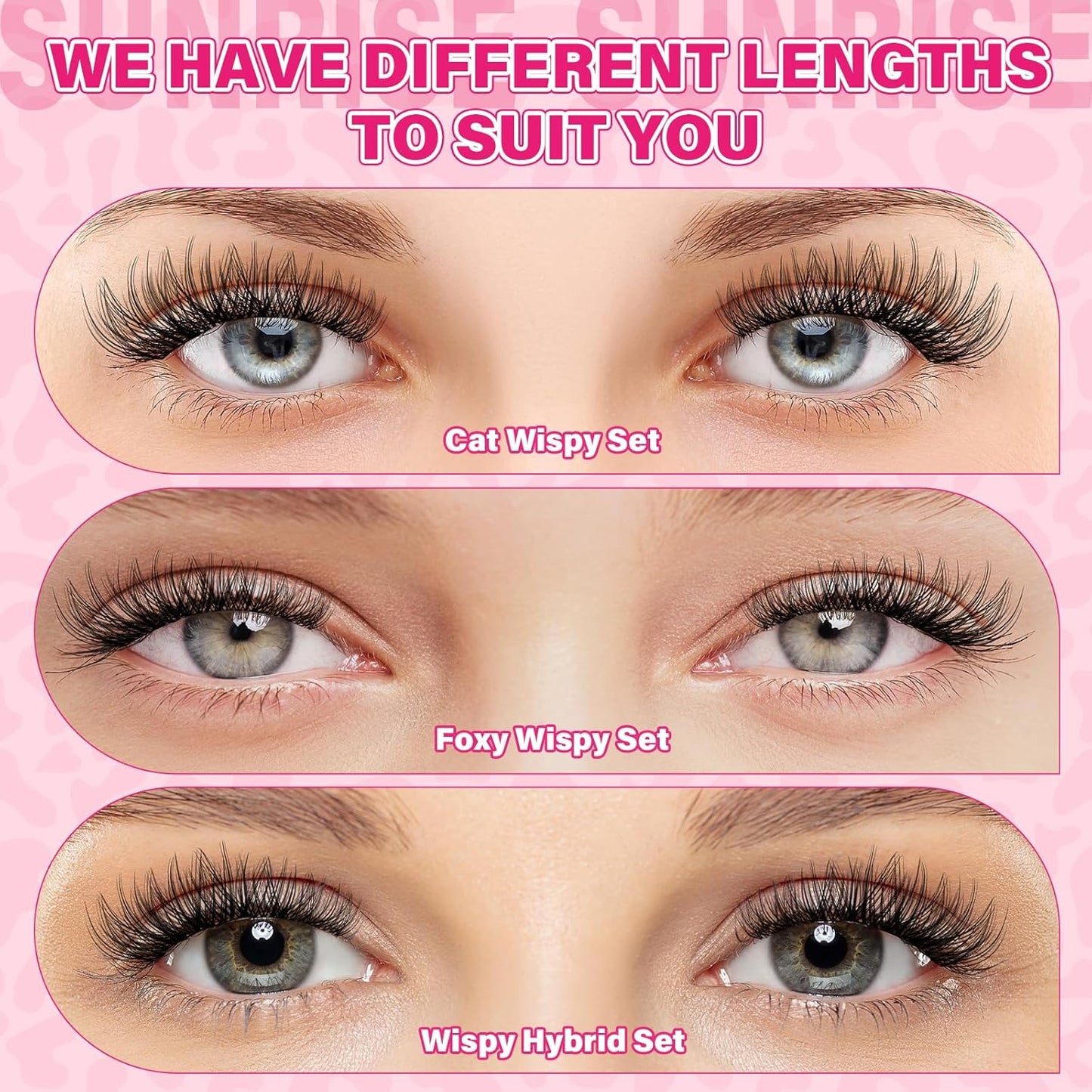 PROLASHBEAUTY Natural Lash Clusters Kit Lash Extension Kit Wispy Lash Clusters Lash Bond Remover Eyelash Applicator Beginner DIY Lashes Kit Easy to Use(Luna,8-16mix)